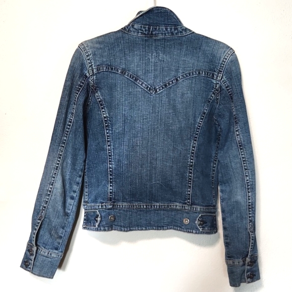 Y2K Silver Jeans Denim Button Up Cropped Fitted Jacket Women's Size Large - Picture 3 of 15